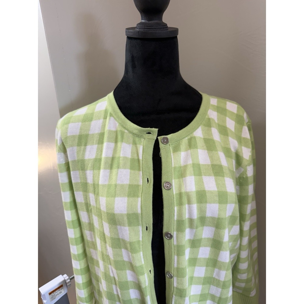 Christopher & Banks Lime Green Gingham Button Cardigan Sweater Women's L Spring - Picture 2 of 7